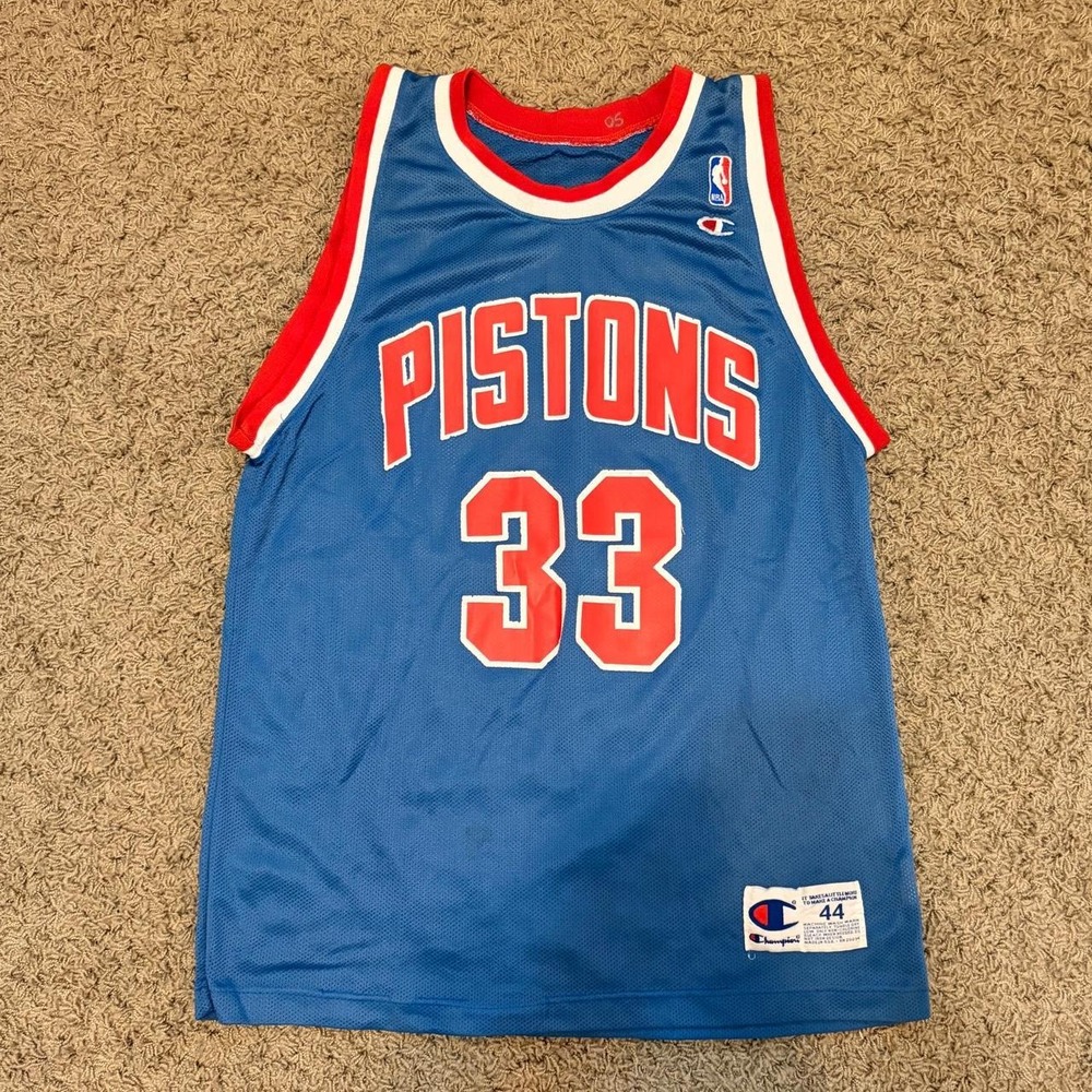 Vintage Champion Detroit Pistons Grant Hill 33 Jersey Blue 90s NBA Size 44 M